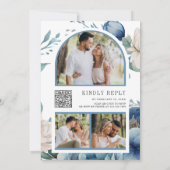 Invitation Pot Mason à code QR de mariage Pivoine Bleu et Bla (Dos)