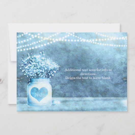 Invitation Pot Mason à coeur bleu & Baby's Breath (Dos)