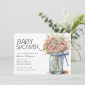 Invitation Pot Mason | Baby shower Roses roses (Debout devant)