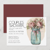 Invitation Pot Mason |  Fête de Couple aux Roses (Devant / Derrière)