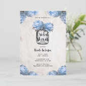 Invitation Pot Mason Fleur de Pivoine Bleu Clair Mariage Rust (Debout devant)