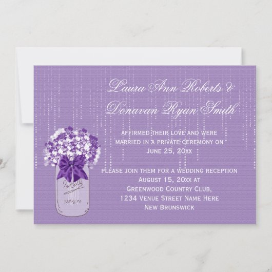 Invitation Pot Mason Fleurs Violettes et Blanches Réception S (Devant)