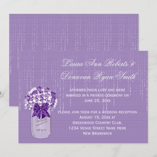 Invitation Pot Mason Fleurs Violettes et Blanches Réception S (Devant / Derrière)