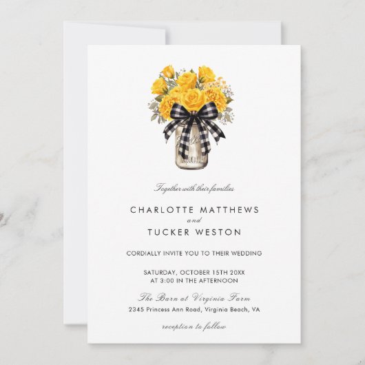 Invitation Pot Mason | Floral Country Rustic Mariage (Devant)
