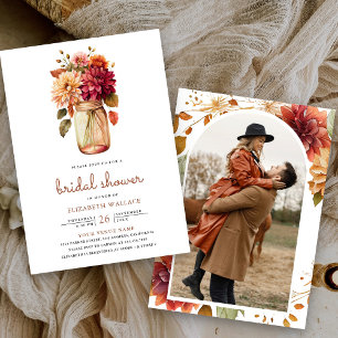 Invitation Pot Mason Floral Dahlia d'Automne Photo Shower de