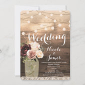 Invitation Pot Mason floral et lumières mariage rustique camp (Devant)