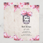 Invitation Pot Mason Jar Fleur de Pivoine Rose Mariage Champê (Devant / Derrière)