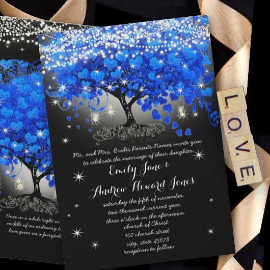 Invitation Pot Mason Jar Royal Blue à Feuille de Coeur sur Fo