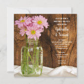 Invitation Pot Mason Marguerites Roses Réception de Mariage C (Devant)