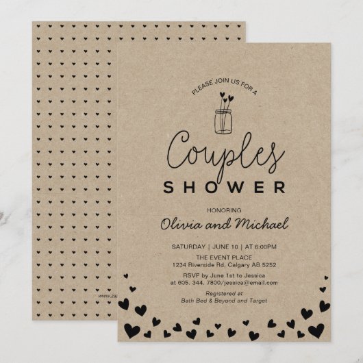 Invitation Pot Mason, Mariage Couple Chic Kraft Noir Fête de  (Devant / Derrière)