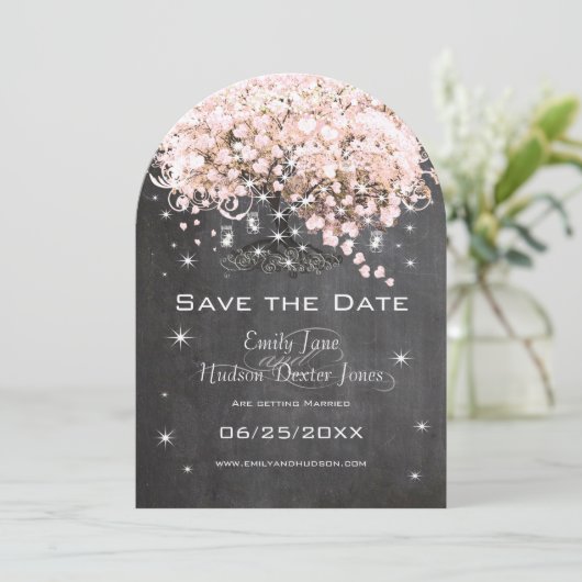 Invitation Pot Mason Rose Tableau Noir Cœur Feuille Arbre (Debout devant)