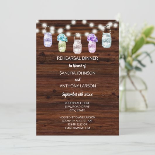 Invitation Pot Mason Rustique Avec Mariage De Répétition De L (Debout devant)