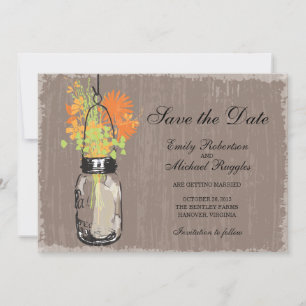 Invitation Pot Mason Vintage et Fleurs Sauvages Enregistrez l