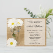 Invitation Pot Masonné Toile de Jute Fleurs de Marguerites Bl (Debout devant)