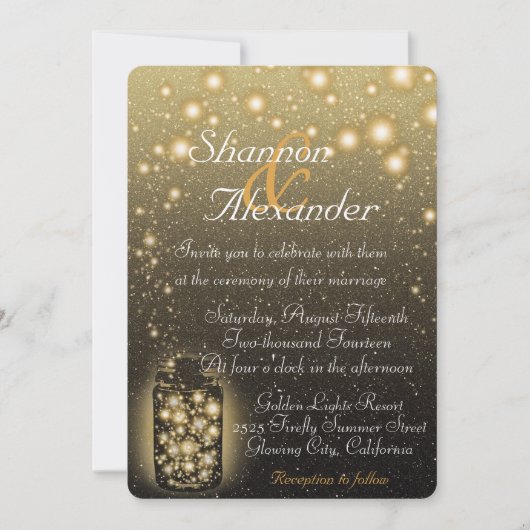 Invitation Pot rougeoyant de lucioles avec des étoiles de (Devant)