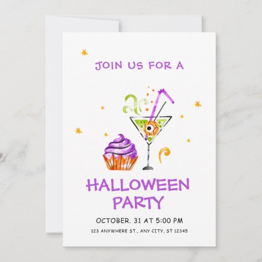Invitation Pot Vert Purple Et Blanc Éffrayant Halloween (Devant)