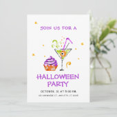Invitation Pot Vert Purple Et Blanc Éffrayant Halloween (Debout devant)