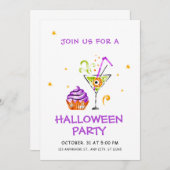 Invitation Pot Vert Purple Et Blanc Éffrayant Halloween (Devant / Derrière)