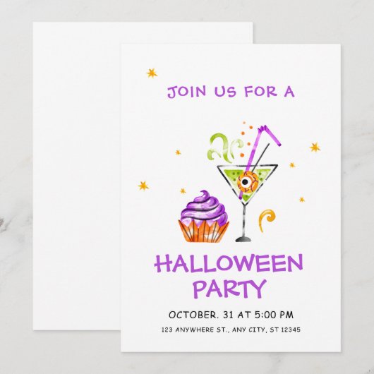 Invitation Pot Vert Purple Et Blanc Éffrayant Halloween (Devant / Derrière)