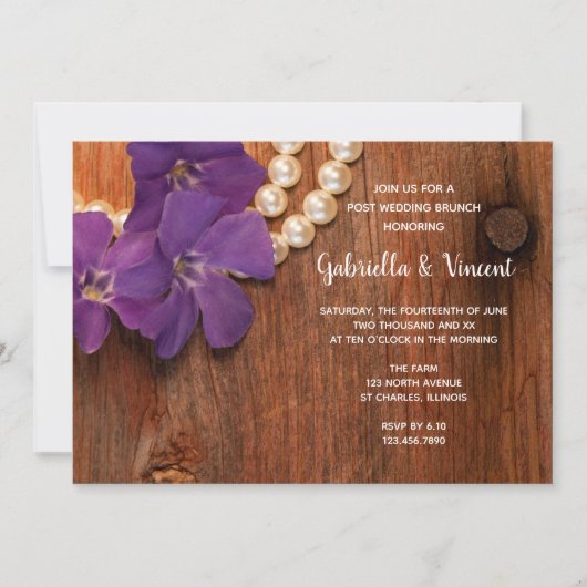 Invitation Poteau en bois de grange à pervenche pourun brunch (Devant)