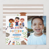 Invitation Poterie Artisanat Argile Art Photo Boys Anniversai (Devant / Derrière)