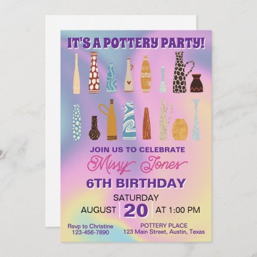 Invitation Poterie fête d'anniversaire (Devant / Derrière)