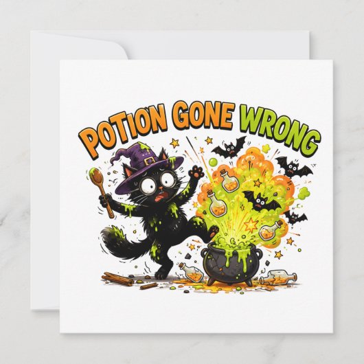 Invitation Potion Ratée Drôle Chat Halloween (Devant)