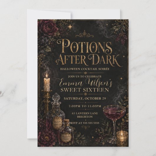 Invitation Potions après la tombée de la nuit pour les seize (Devant)