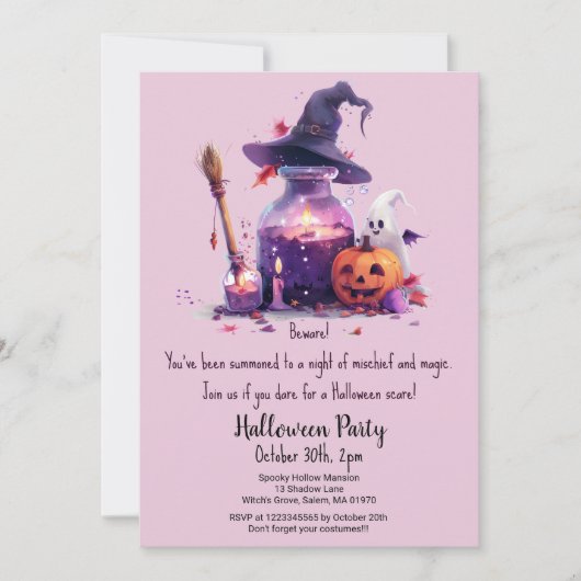 Invitation Potions Citrouille Ghost Witch Casquette Halloween (Devant)