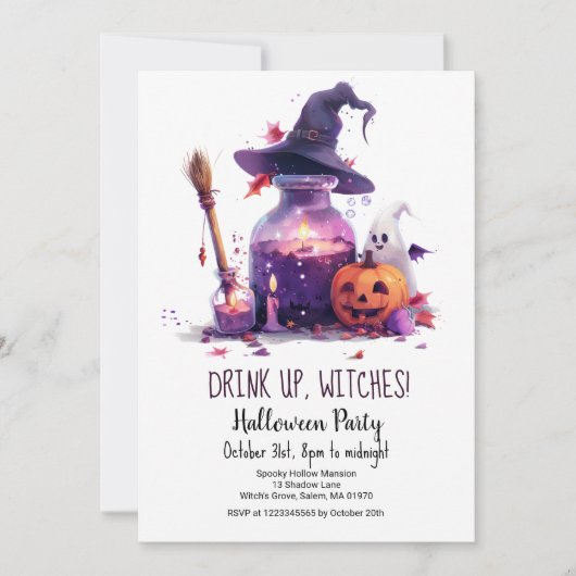 Invitation Potions Citrouille Ghost Witch Casquette Halloween (Devant)