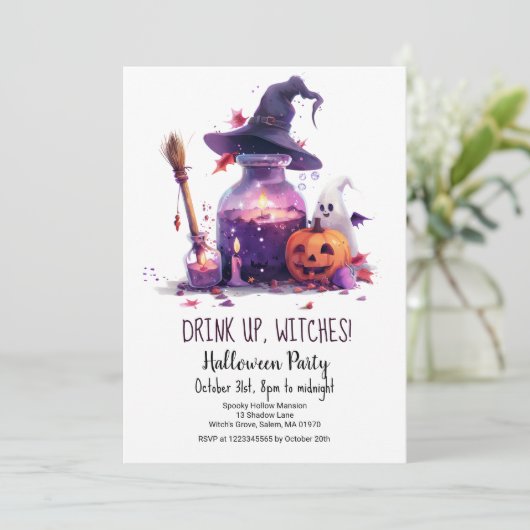 Invitation Potions Citrouille Ghost Witch Casquette Halloween (Debout devant)