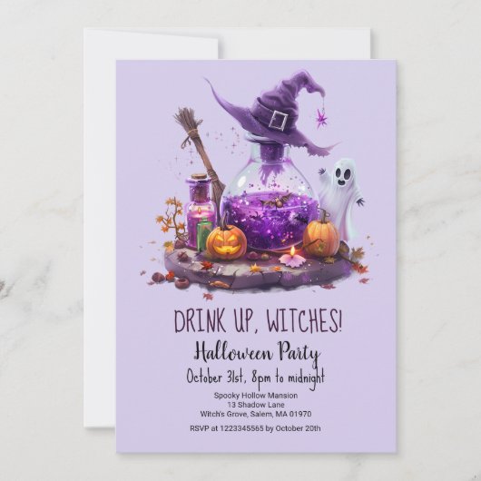 Invitation Potions Citrouille Ghost Witch Casquette Halloween (Devant)