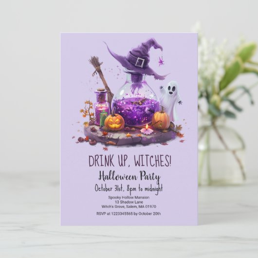 Invitation Potions Citrouille Ghost Witch Casquette Halloween (Debout devant)
