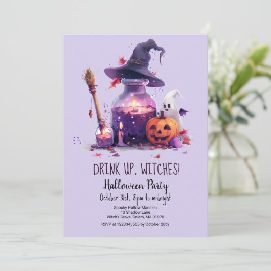Invitation Potions Citrouille Ghost Witch Casquette Halloween (Debout devant)
