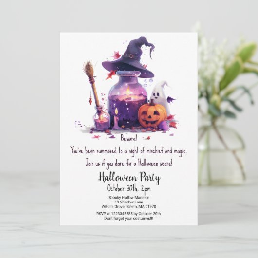 Invitation Potions Citrouille Ghost Witch Casquette Halloween (Debout devant)