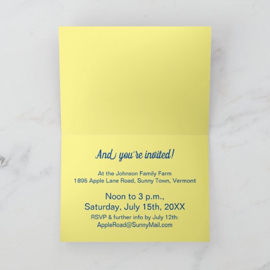 Invitation Potluck, Bleu & Blanc, Invitation pliée (Intérieur)