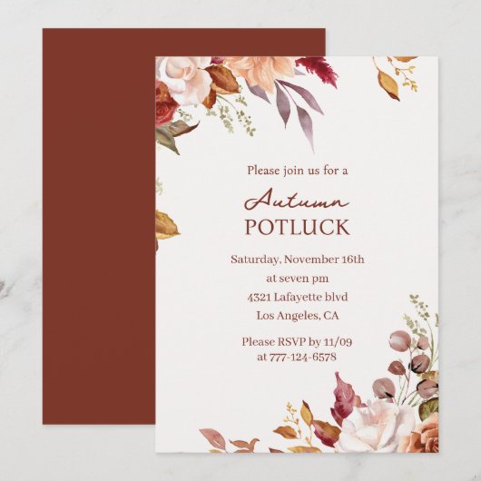 Invitation Potluck d'Automne | Automne à l'aquarel (Devant / Derrière)