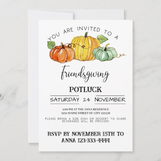 Invitation Potluck de Friendsgiving (Devant)