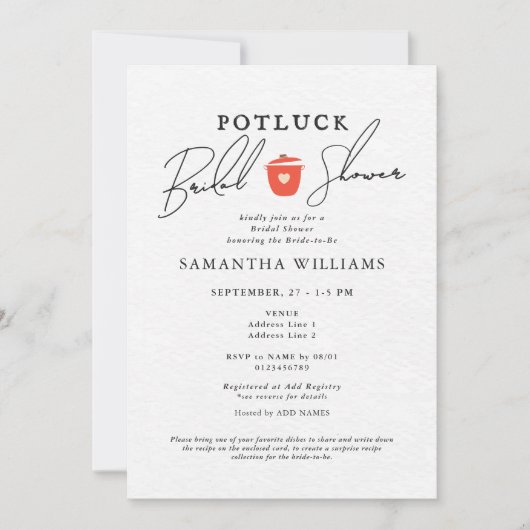 Invitation Potluck White Bridal Shower (Devant)