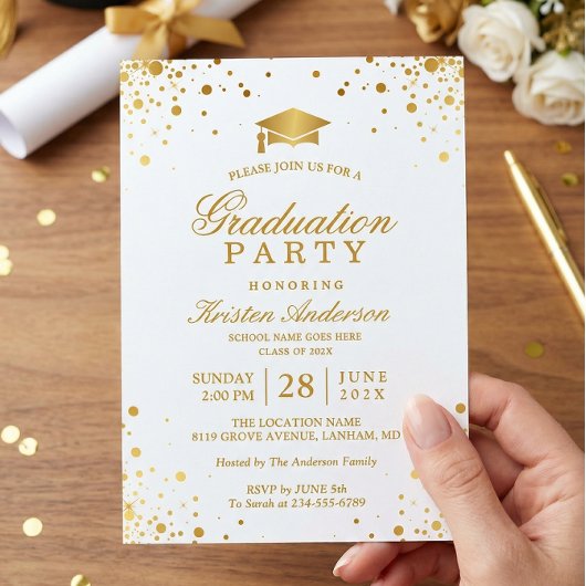 Invitation Pots Confetti Or tendance - Partie de graduation P