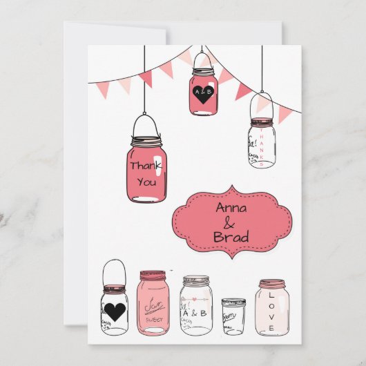 Invitation Pots de mariage roses - Merci (Devant)