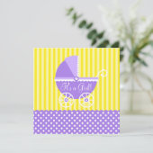 Invitation Pots de transport jaune violet Baby shower fille (Debout devant)