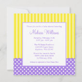 Invitation Pots de transport jaune violet Baby shower fille (Dos)