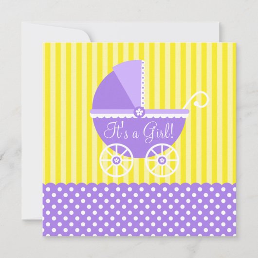 Invitation Pots de transport jaune violet Baby shower fille (Devant)