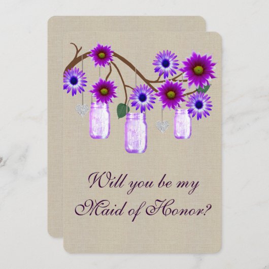 Invitation Pots en verre Mason bordeaux rustique toile de jut (Devant / Derrière)