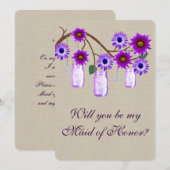 Invitation Pots en verre Mason violet rustique toile de jute (Devant / Derrière)