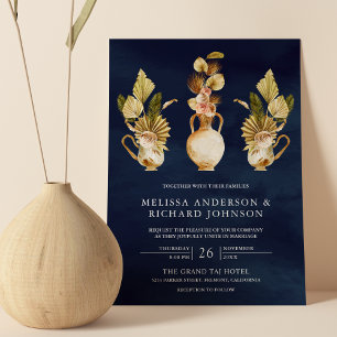 Invitation Pots Floraux Terneux Palmier Sec Bleu Marine Maria