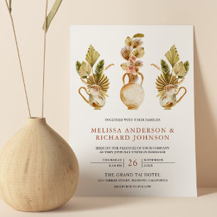 Invitation Pots Floraux Terre Rustique Mariage Boho Palm séch