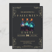 Invitation Pots Noir & Or Chalkboard Jars Halloween (Devant / Derrière)