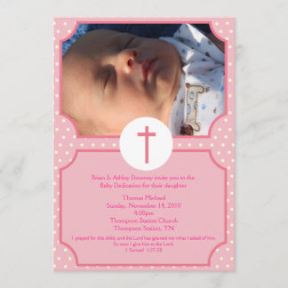 Invitation Pots roses Baptême bébé Dédication fille 5x7 photo